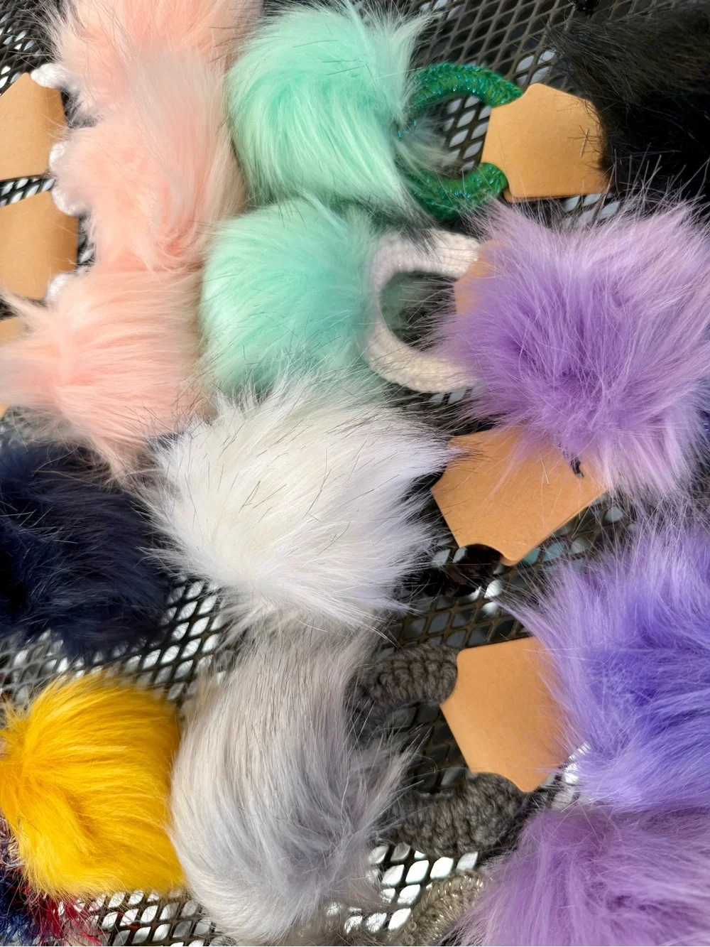 Bundle of 17 Plush Faux Fur Pom Hair Ties - Multi Pastel & Bright Colors
